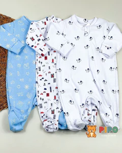 Kit 3 peças macacão menino longo zíper estampado pé fechado - comprar online