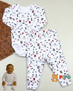 Kit 6 peças trio de conjunto menino body manga longa e calça - Pipo Moda Bebe