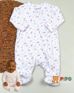 Kit 3 peças macacão menina longo zíper estampado pé fechado - Pipo Moda Bebe