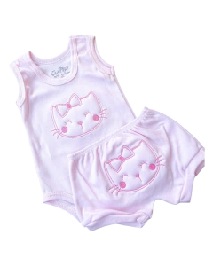 Conjunto body menina ribana regata liso canelado com bordado relevo 3D