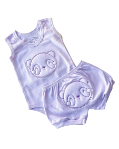 Conjunto body menina ribana regata liso canelado com bordado relevo 3D - comprar online