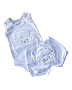 Conjunto body menino ribana regata liso canelado com bordado relevo 3D - Pipo Moda Bebe