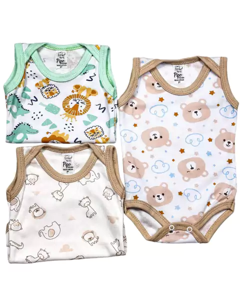 kit body regata canelado estampado c-3 unidades menino