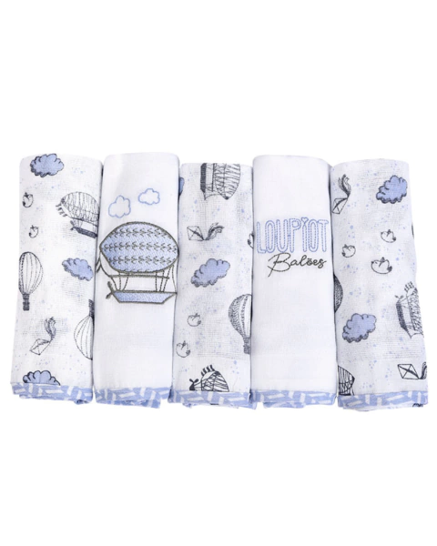 Fralda estampada com bainha 5 unidades Loupiot Menino