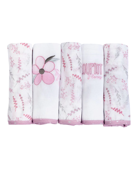 Fralda estampada com bainha 5 unidades Loupiot Menina