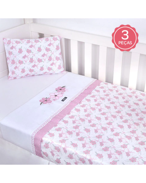 Jogo de berço bordado com 3 peças Loupiot Menina