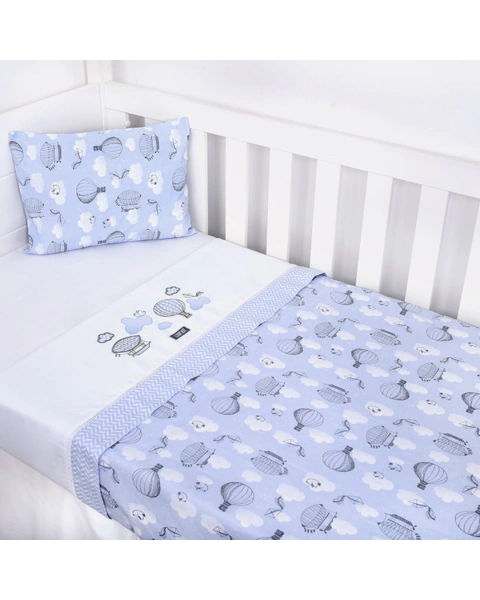 Jogo de berço bordado com 3 peças Loupiot Menino