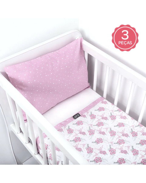 Jogo de mini berço estampado com 3 peças Loupiot Menina