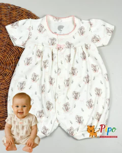 macacao curto menina off-white estampa coala detalhe gola em picueta - comprar online