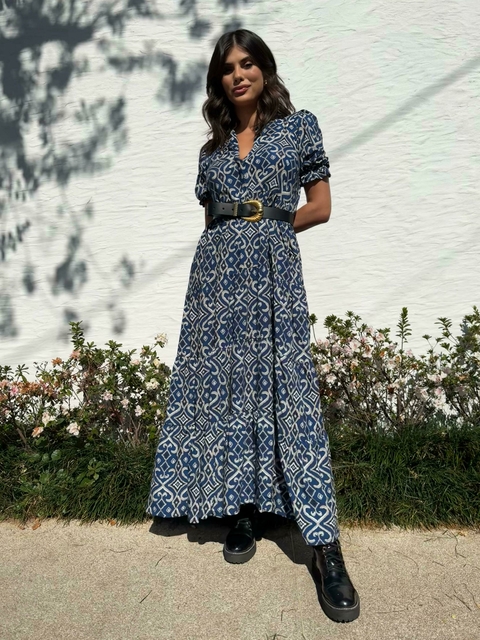 Vestido Carol Étnico - Azul
