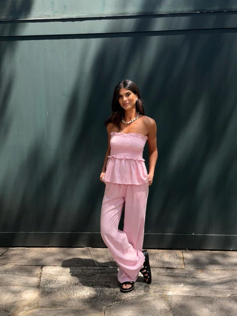 Calça Linho - rosa claro - comprar online