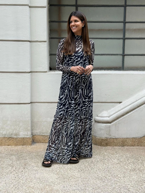 Vestido Nati tule Abstratta - Marinho / Off white - comprar online