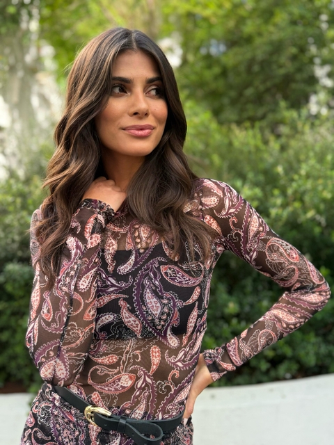 Blusa manga longa tule - Paisley Preta - comprar online