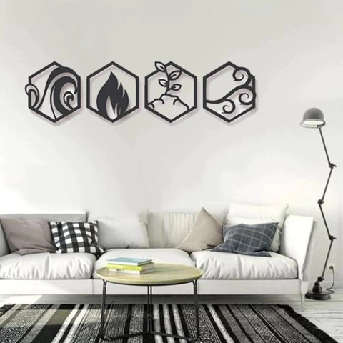 Cuadro Cuatro Elementos Calado Mdf Pared Decoración