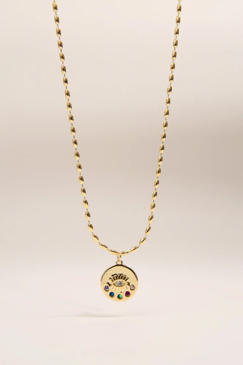 COLLAR CADENA ARROCES MEDALLA 5 PIEDRAS OJO