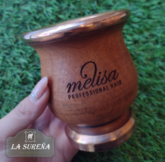 Mate madera algarrobo con borde virola y base de cobre - tienda online