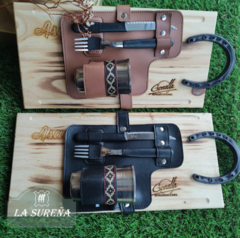 juego asado tabla con vaso, herradura y cubiertos - LA SUREÑA