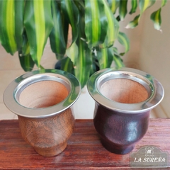 mate de madera bocon con borde de acero inoxidable chato - tienda online
