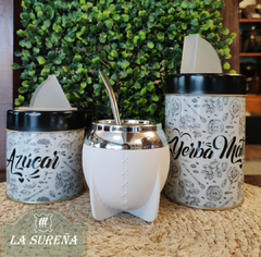 Juego de mate, bombilla con yerbero y azucarero