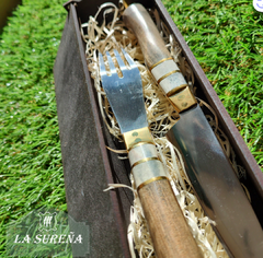 Juego de cubiertos de acero con cabo de madera doble anillado ciervo y bronce 23 cm - comprar online