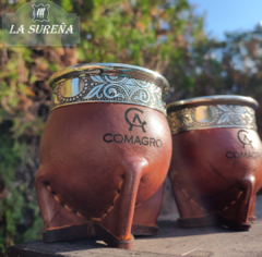Imagen de Mate imperial calabaza, forrado cuero, alpaca y virola lisa