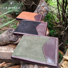 Billetera hombre cuero descarne con volante central - tienda online
