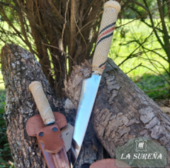 cuchillo rustico en tiento vaina cuero costura tiento 26 cm