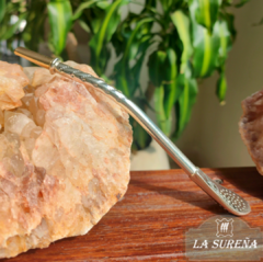 Imagen de bombilla alpaca labrada paleta con boquilla enchapado oro