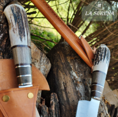 cuchillo campero hoja 20 cm, cabo combinado madera, ciervo y bronce 34 cm - comprar online
