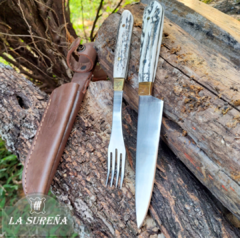 Juego de cubiertos con cabo de asta ciervo y bronce 29 cm en internet