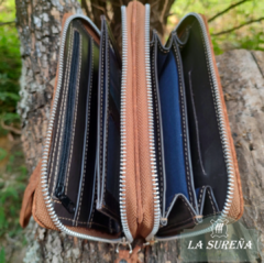 Billetera fichero Euro doble de cuero carpincho con cierre