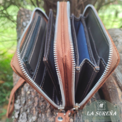 Billetera fichero Euro doble de cuero carpincho con cierre - comprar online
