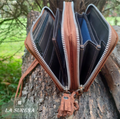 Billetera fichero Euro doble de cuero carpincho con cierre - comprar online