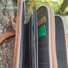 Billetera fichero Euro doble de cuero carpincho con cierre - LA SUREÑA