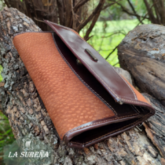 Billetera fichero cuero carpincho solapa triple con broche imán en internet