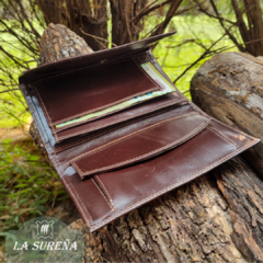 Billetera fichero cuero carpincho solapa triple con broche imán - tienda online