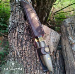 Juego de cubiertos cabo madera y bronce botón 24 cm - comprar online