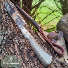 Cuchillo cabo madera y anillado ciervo y bronce 24 cm