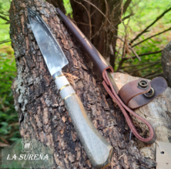 Cuchillo cabo madera y anillado ciervo y bronce 24 cm - LA SUREÑA