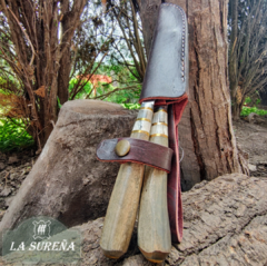 Juego cubiertos combinado asta, anillado bronce y madera 28 cm - comprar online