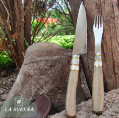 Juego cubiertos combinado asta, anillado bronce y madera 28 cm en internet