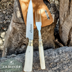 Juego cubiertos cabo hueso y alpaca hoja dagger 14 cm - LA SUREÑA