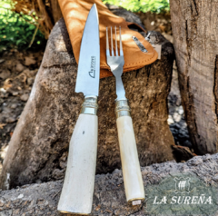 Juego cubiertos cabo hueso y alpaca hoja dagger 14 cm - comprar online