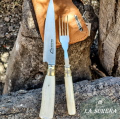 Juego cubiertos cabo hueso y alpaca hoja dagger 14 cm
