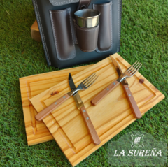 Juego de asado doble en simil con solapa y vasos - LA SUREÑA
