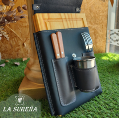 Juego de asado doble en simil con solapa y vasos - tienda online