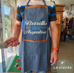 Delantal tela gabardina jean con detalles y frase - comprar online