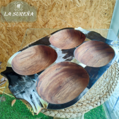 Bandeja tabla tipo batea de madera y asta