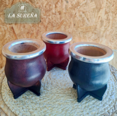 mate de madera algarrobo forrado cuero virola aluminio - LA SUREÑA