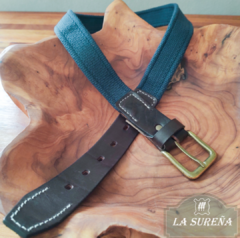 Cinto de cuero y soga azul - comprar online